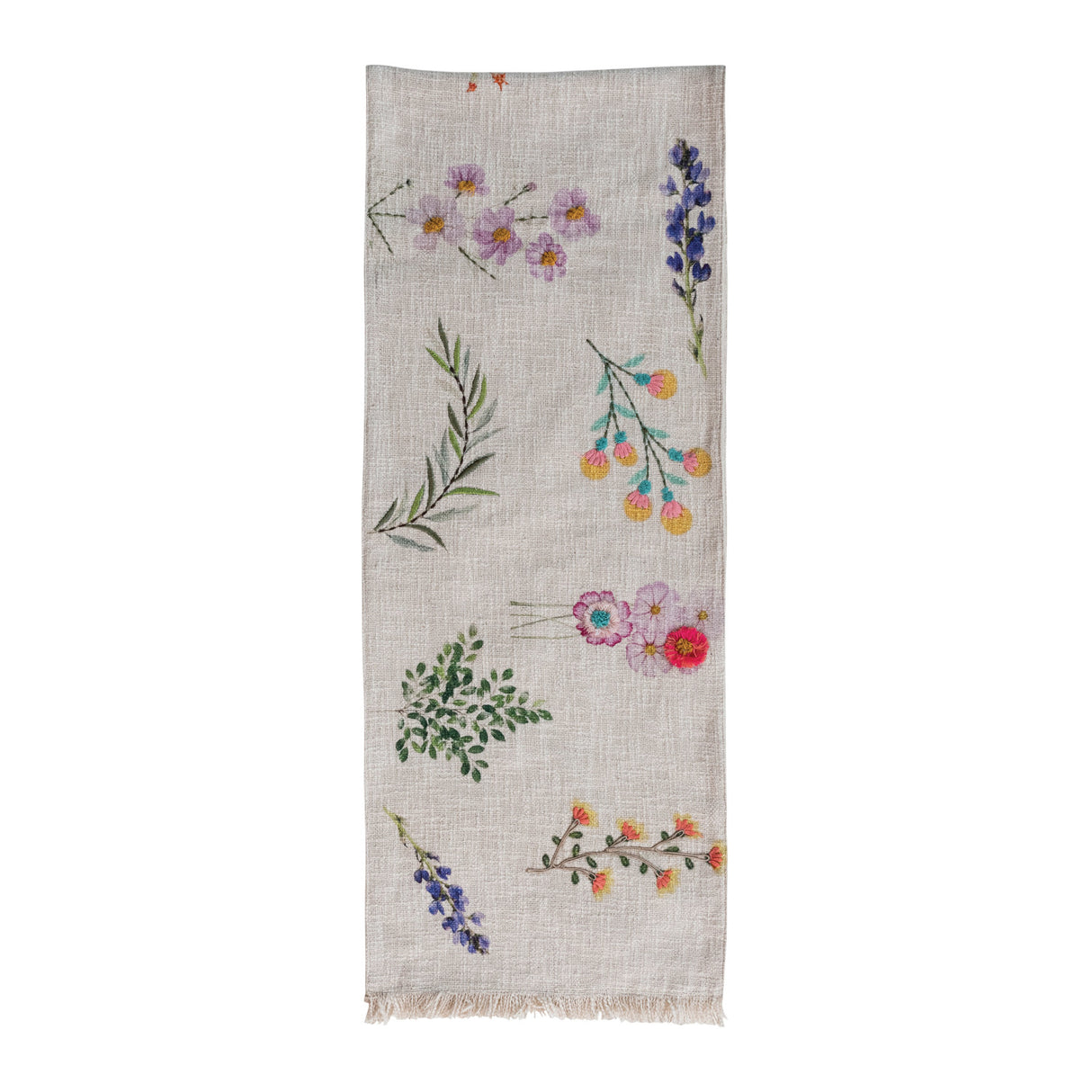 Embroidered Flower Spring Cotton Slub Table Runner