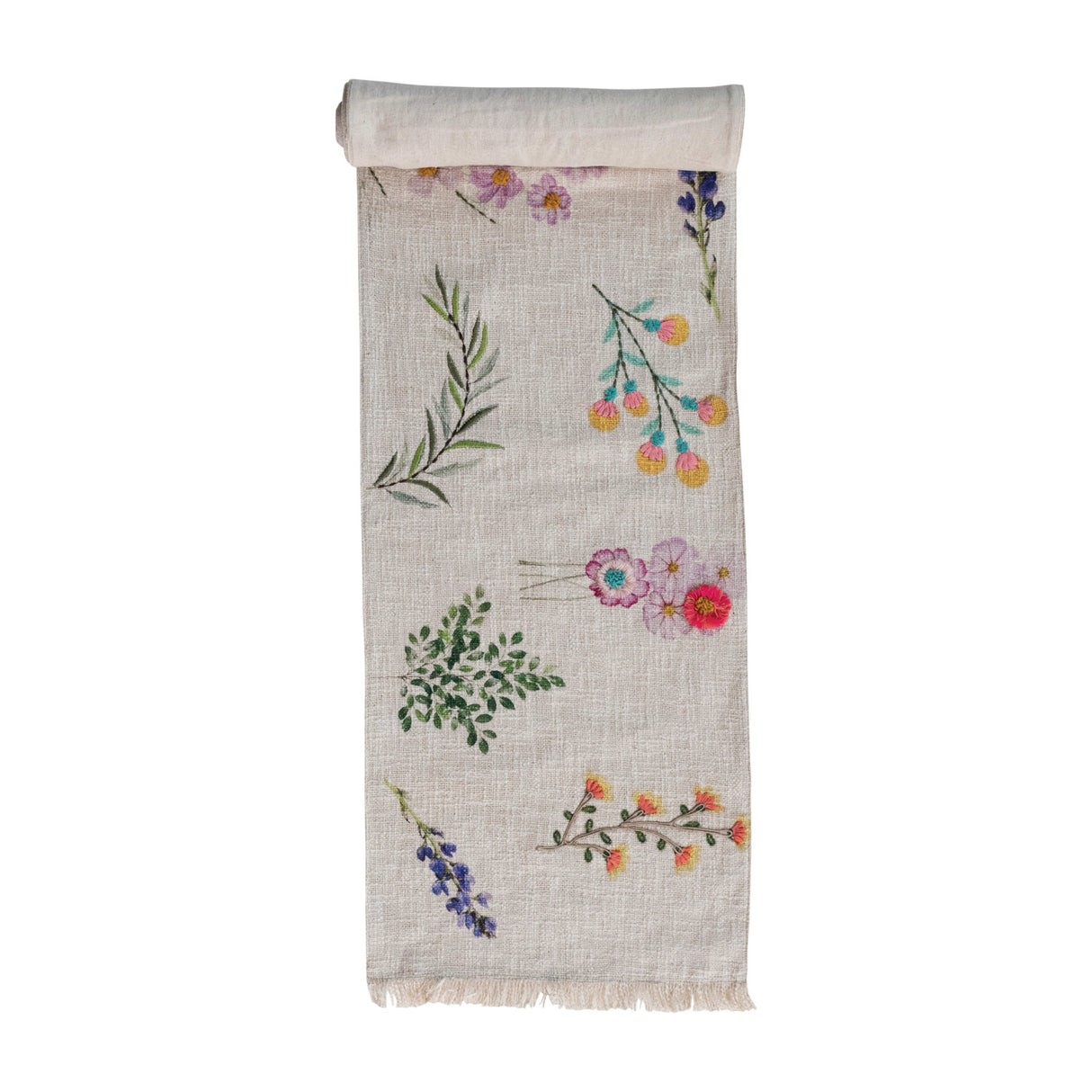 Embroidered Flower Spring Cotton Slub Table Runner