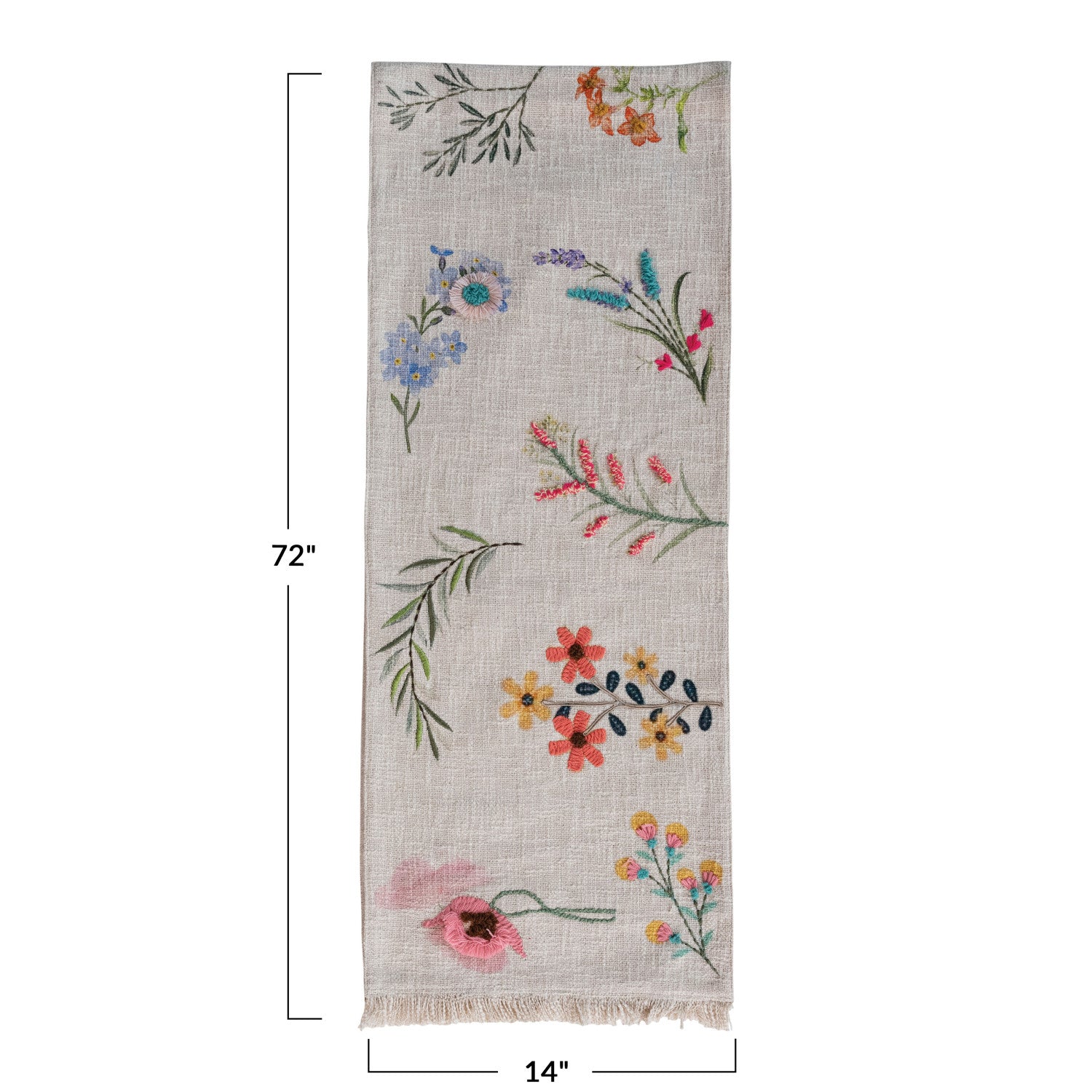 Embroidered Flower Spring Cotton Slub Table Runner - Thumbnail 2