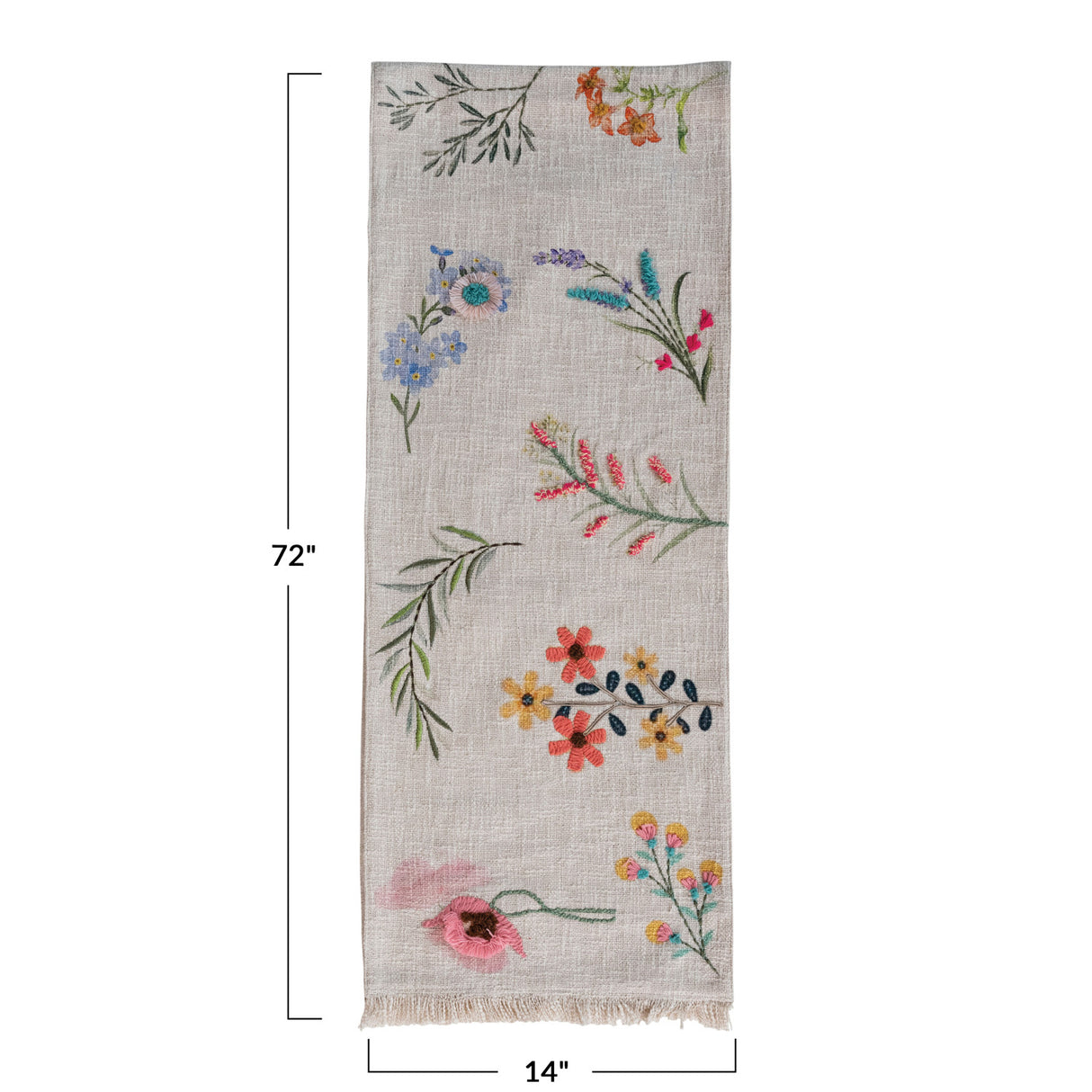 Embroidered Flower Spring Cotton Slub Table Runner