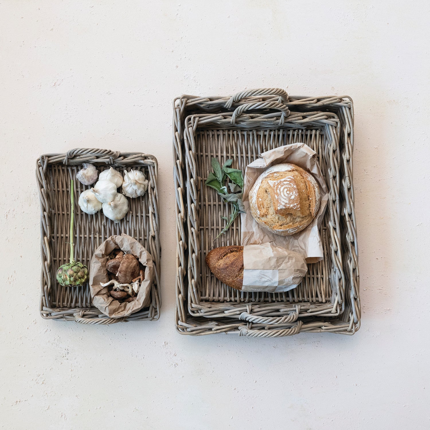 Woven Rattan Serving Tray with Handles - Thumbnail 3