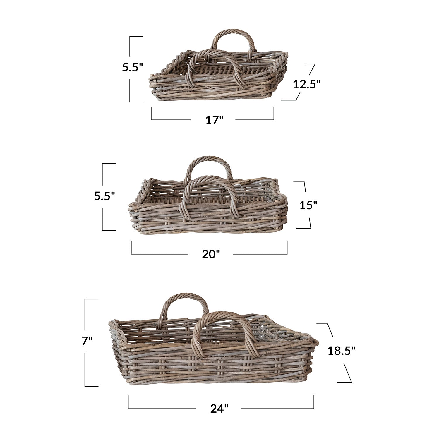 Woven Rattan Serving Tray with Handles - Thumbnail 2