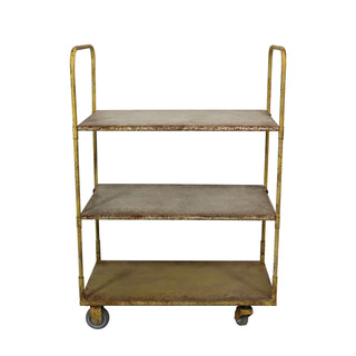 Yellow Distressed 3-Tier Cart with Caster Wheels by Creative Co-Op