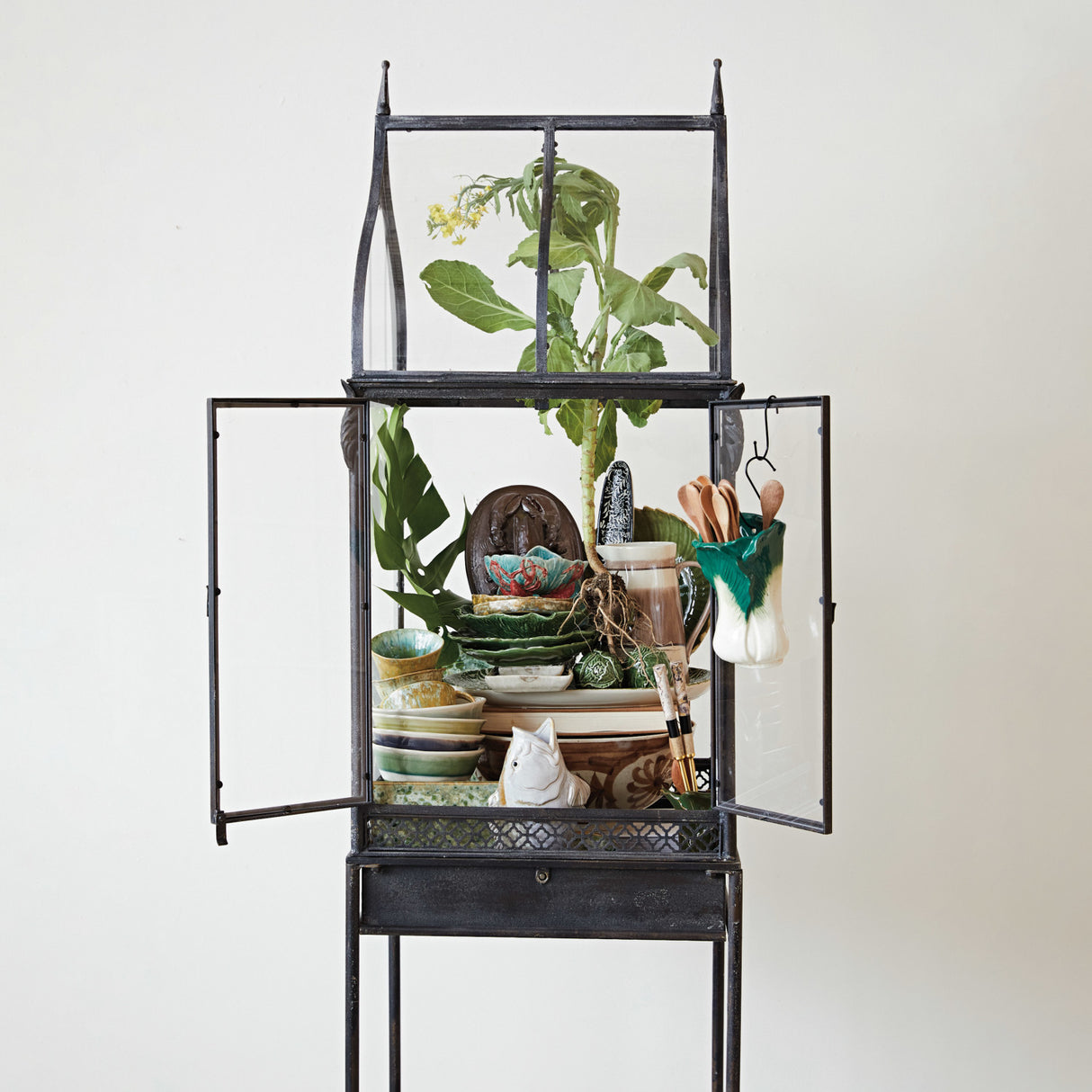 Vintage-Inspired Black Metal & Acrylic Terrarium with Legs