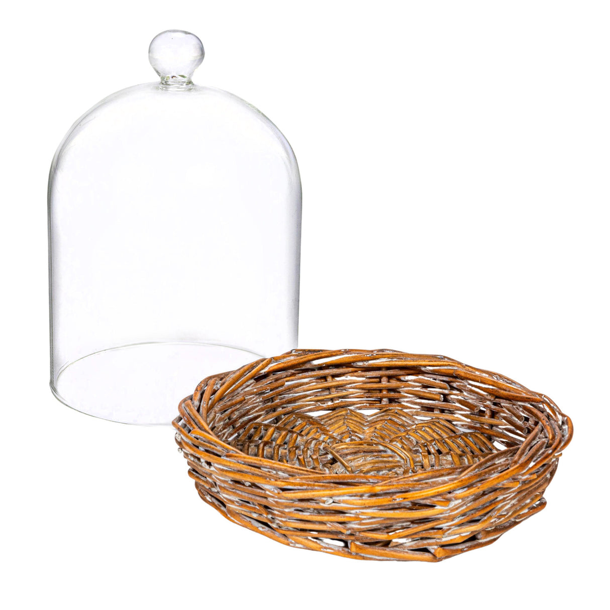 Decorative Glass Cloche with Woven Willow Wicker Base