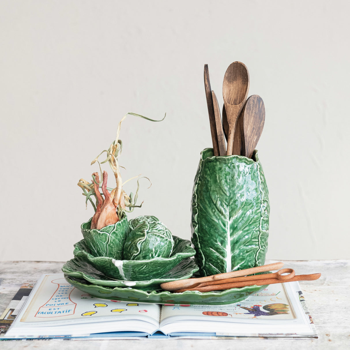 Hand-Painted Stoneware Cabbage Shaped Vase