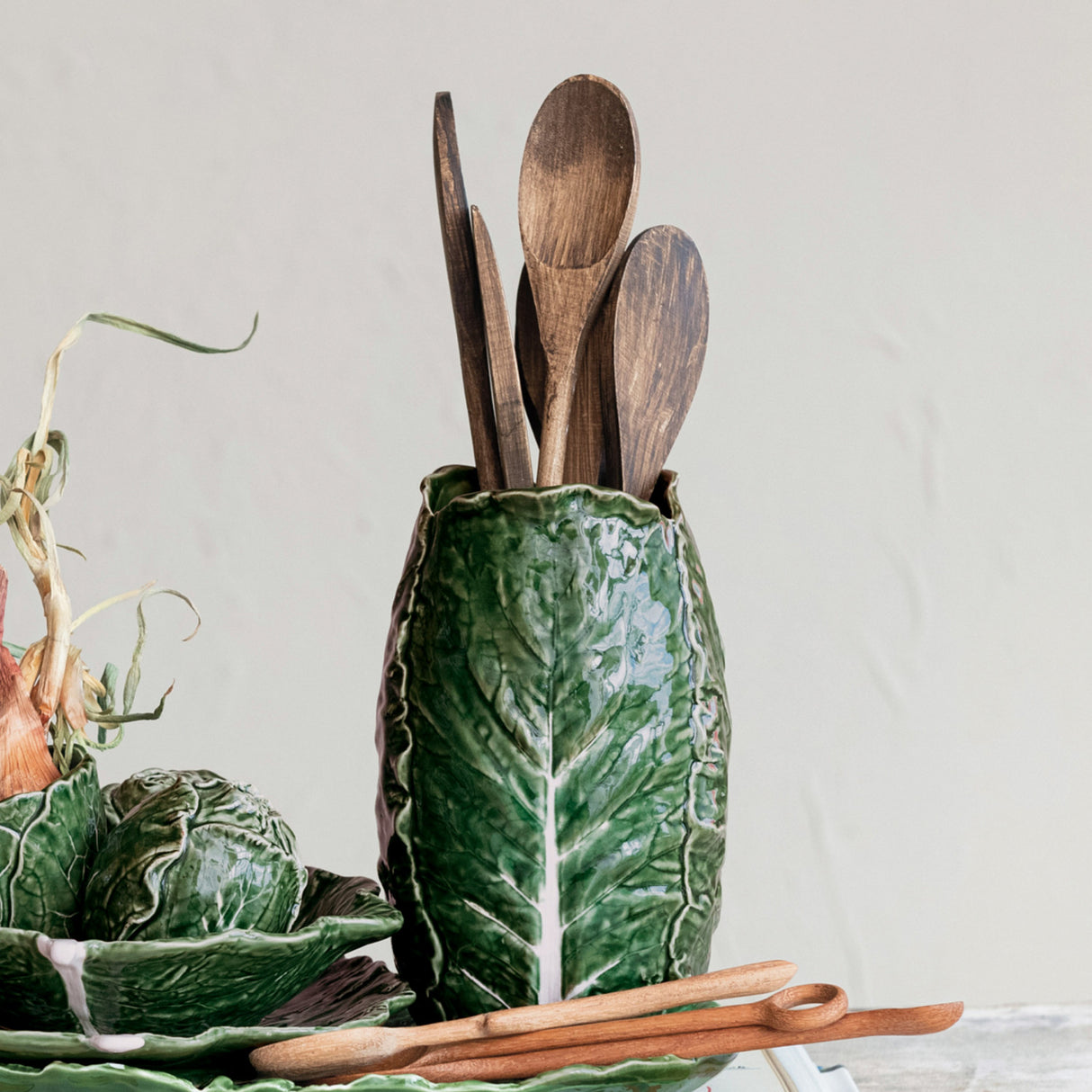 Hand-Painted Stoneware Cabbage Shaped Vase