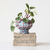 Floral Inspired Crackle Glaze Terracotta Footed Planter