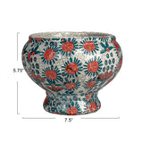 Floral Inspired Crackle Glaze Terracotta Footed Planter