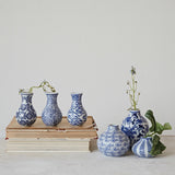 Blue Chinoiserie Hand-Stamped Floral Stoneware Vase | 3 Styles