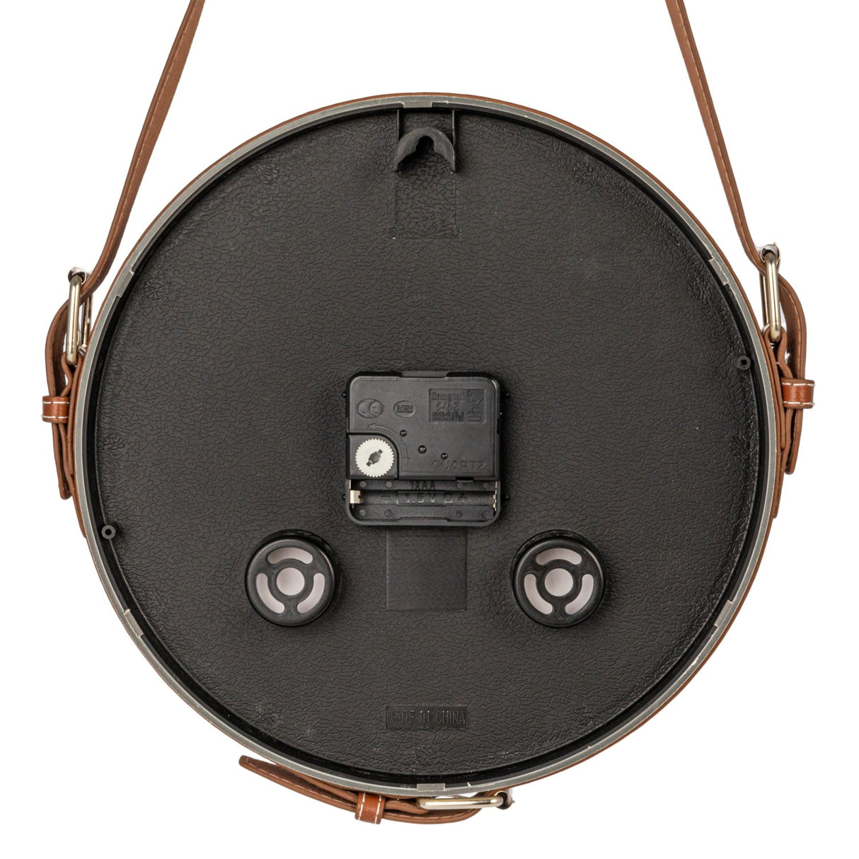 Hanging Circular Wall Clock with Adjustable Brown Leather Strap