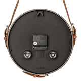 Hanging Circular Wall Clock with Adjustable Brown Leather Strap