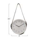 Hanging Circular Wall Clock with Adjustable Brown Leather Strap