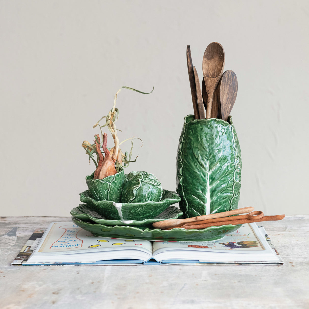 Hand-Painted Ceramic Cabbage Shaped Platter