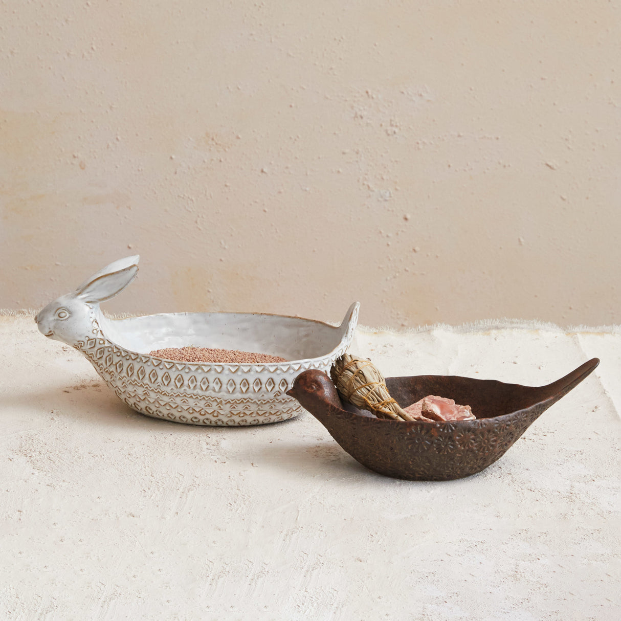 Debossed Bird Ceramic Bowl