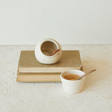 Stoneware Cream Salt Cellar with Mango Wood Spoon