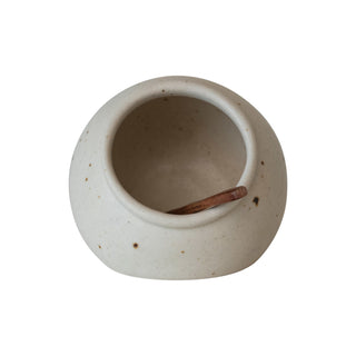 stoneware cream color salt cellar with spoon by creative co-op