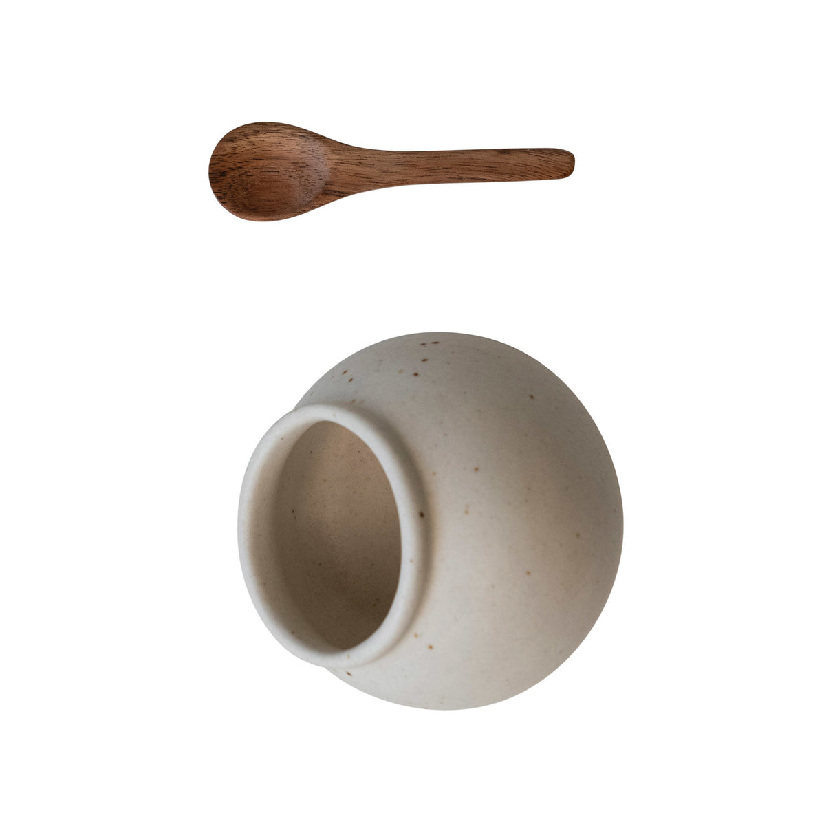 Stoneware Cream Salt Cellar with Mango Wood Spoon