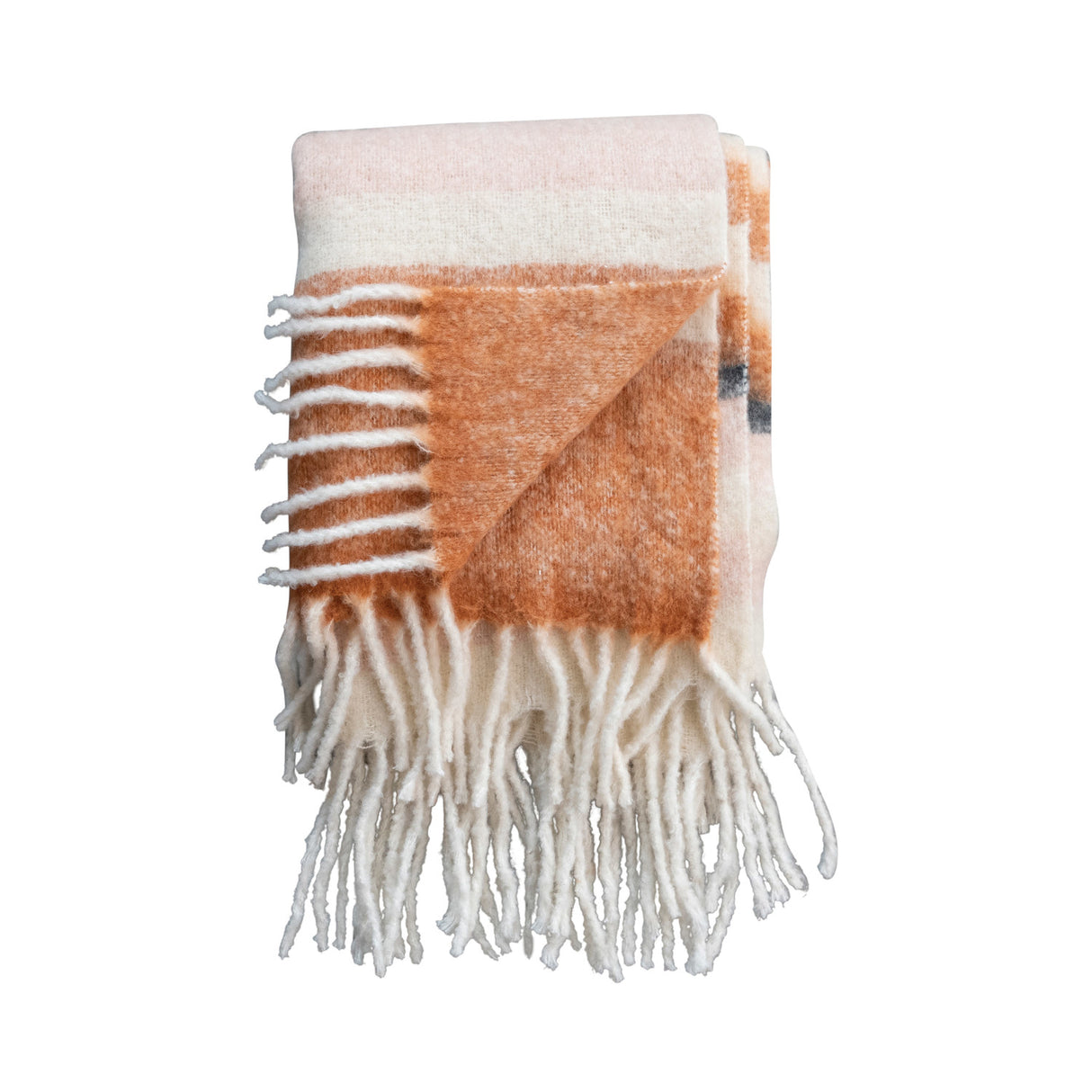 Brushed Acrylic & New Zealand Wool Throw Blankets with Stripes & Fringe