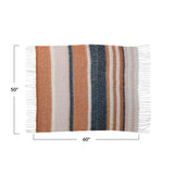 Brushed Acrylic & New Zealand Wool Throw Blankets with Stripes & Fringe