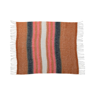 Brushed Acrylic & New Zealand Wool Throw Blankets with Stripes & Fringe