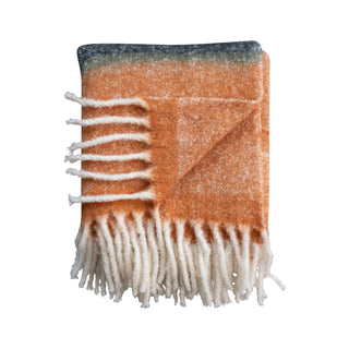 Brushed Acrylic & New Zealand Wool Throw Blankets with Stripes & Fringe