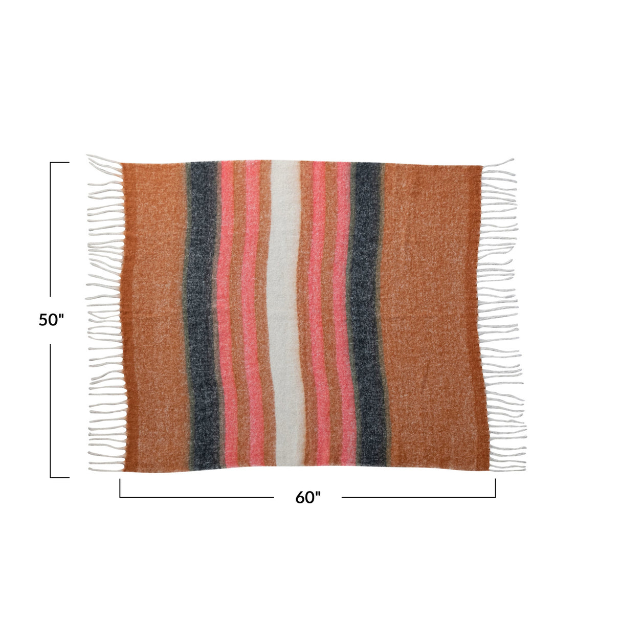 Brushed Acrylic & New Zealand Wool Throw Blankets with Stripes & Fringe