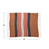 Brushed Acrylic & New Zealand Wool Throw Blankets with Stripes & Fringe