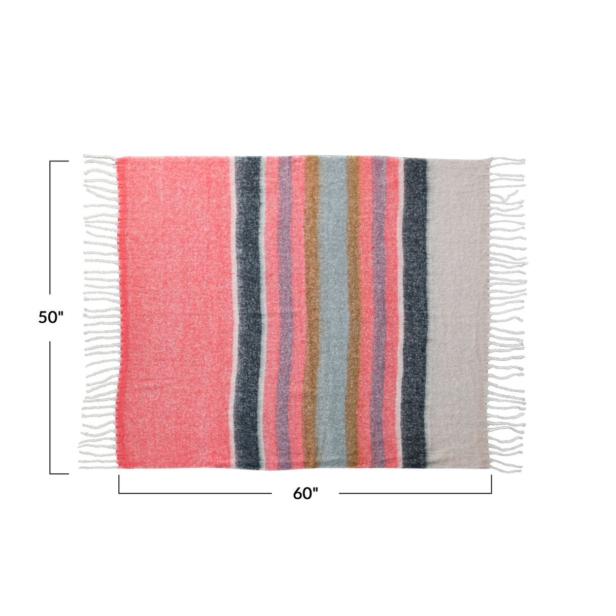 Brushed Acrylic & New Zealand Wool Throw Blankets with Stripes & Fringe