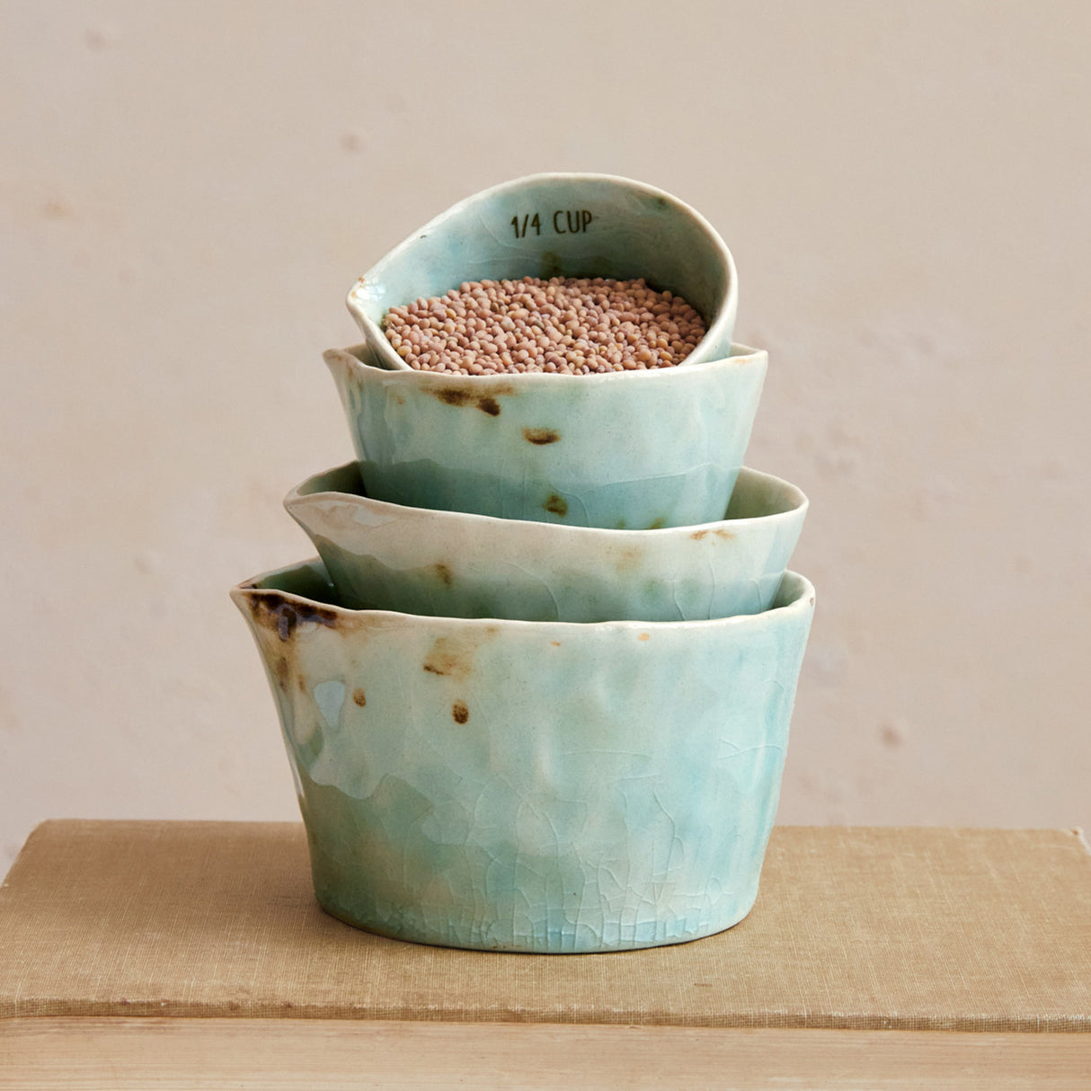 Teal Crackle Glaze Ceramic Measuring Cups | Set of 4