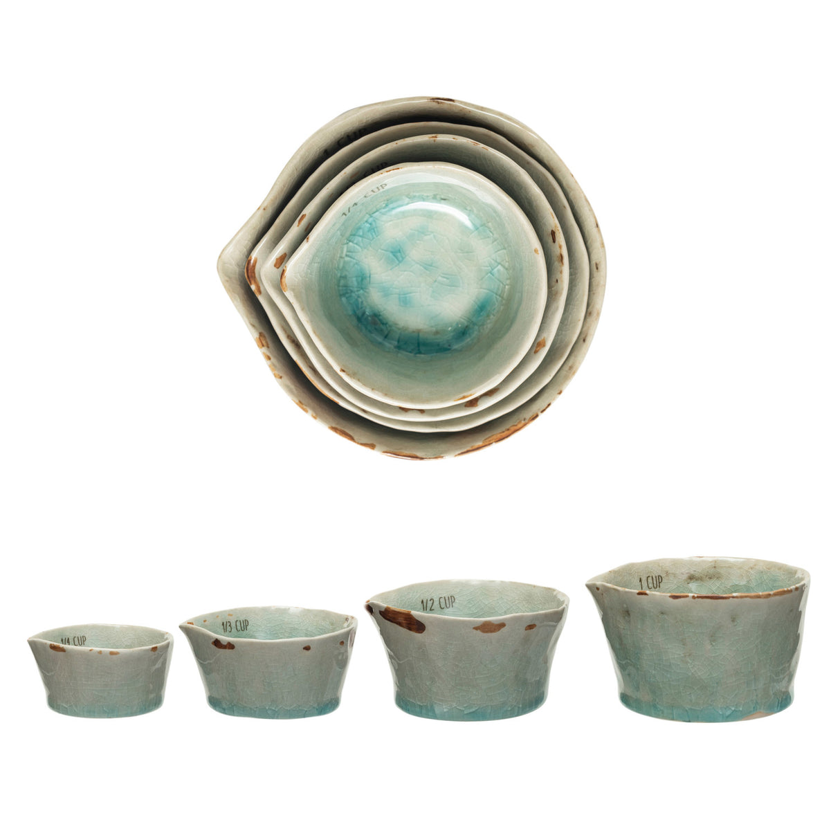 Teal Crackle Glaze Ceramic Measuring Cups | Set of 4