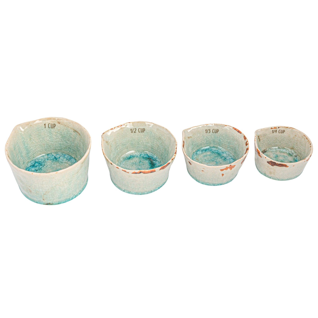 Teal Crackle Glaze Ceramic Measuring Cups | Set of 4