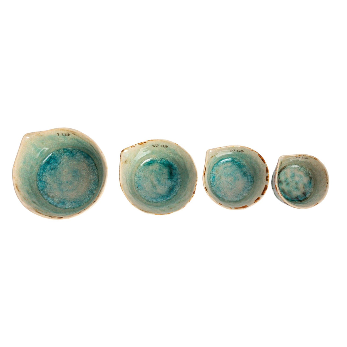 Teal Crackle Glaze Ceramic Measuring Cups | Set of 4