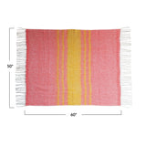 Pink & Yellow Striped Wool Blend Throw Blanket with Fringe