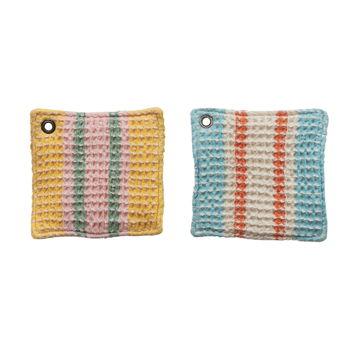 Woven Cotton Waffle Weave Striped Pot Holders