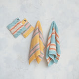 Woven Cotton Waffle Weave Striped Pot Holders