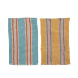 Woven Cotton Waffle Weave Striped Tea Towels (Set of 2)