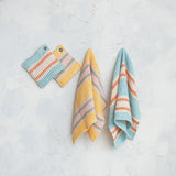 Woven Cotton Waffle Weave Striped Tea Towels (Set of 2)