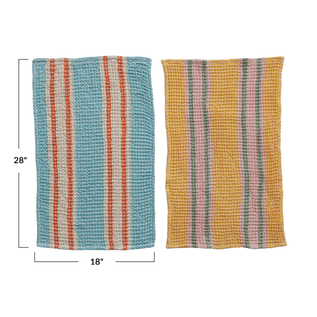 Woven Cotton Waffle Weave Striped Tea Towels (Set of 2)