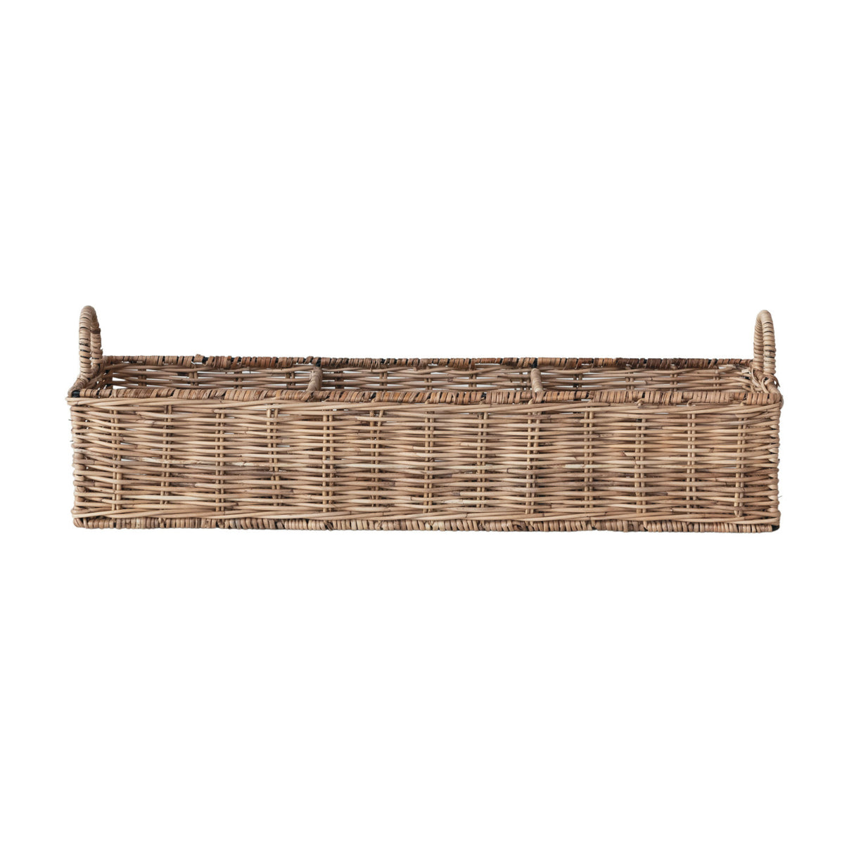 Hand-Woven Rattan Basket with 3 Sections & Handles