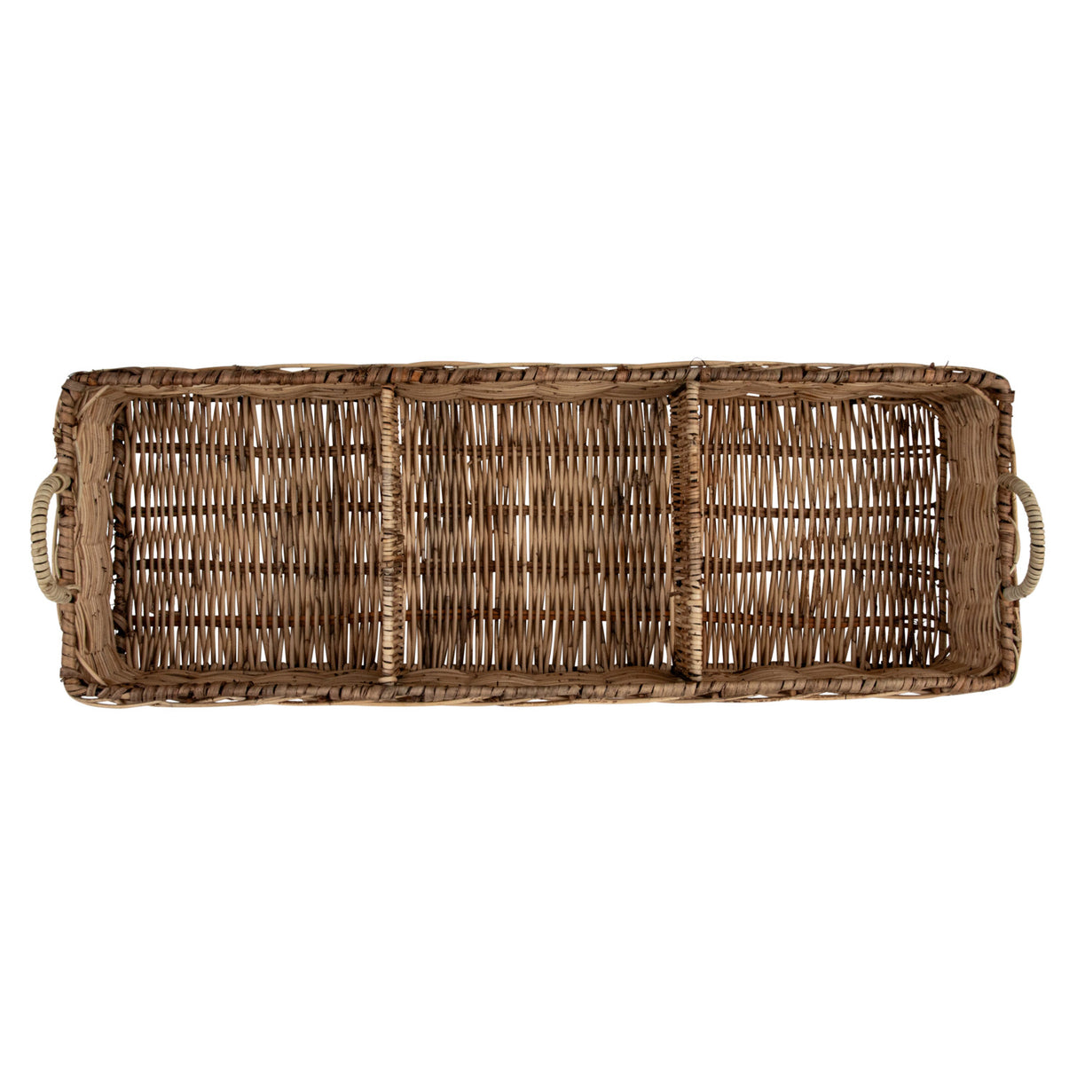 Hand-Woven Rattan Basket with 3 Sections & Handles