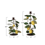 Vintage-Inspired Metal Toleware Taper Candle Holder with Lemons & Leaves