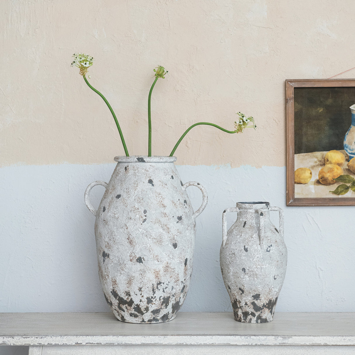 Distressed White Metal Urn