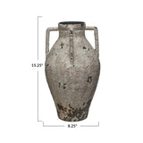 White Distressed Metal Urn with Handles