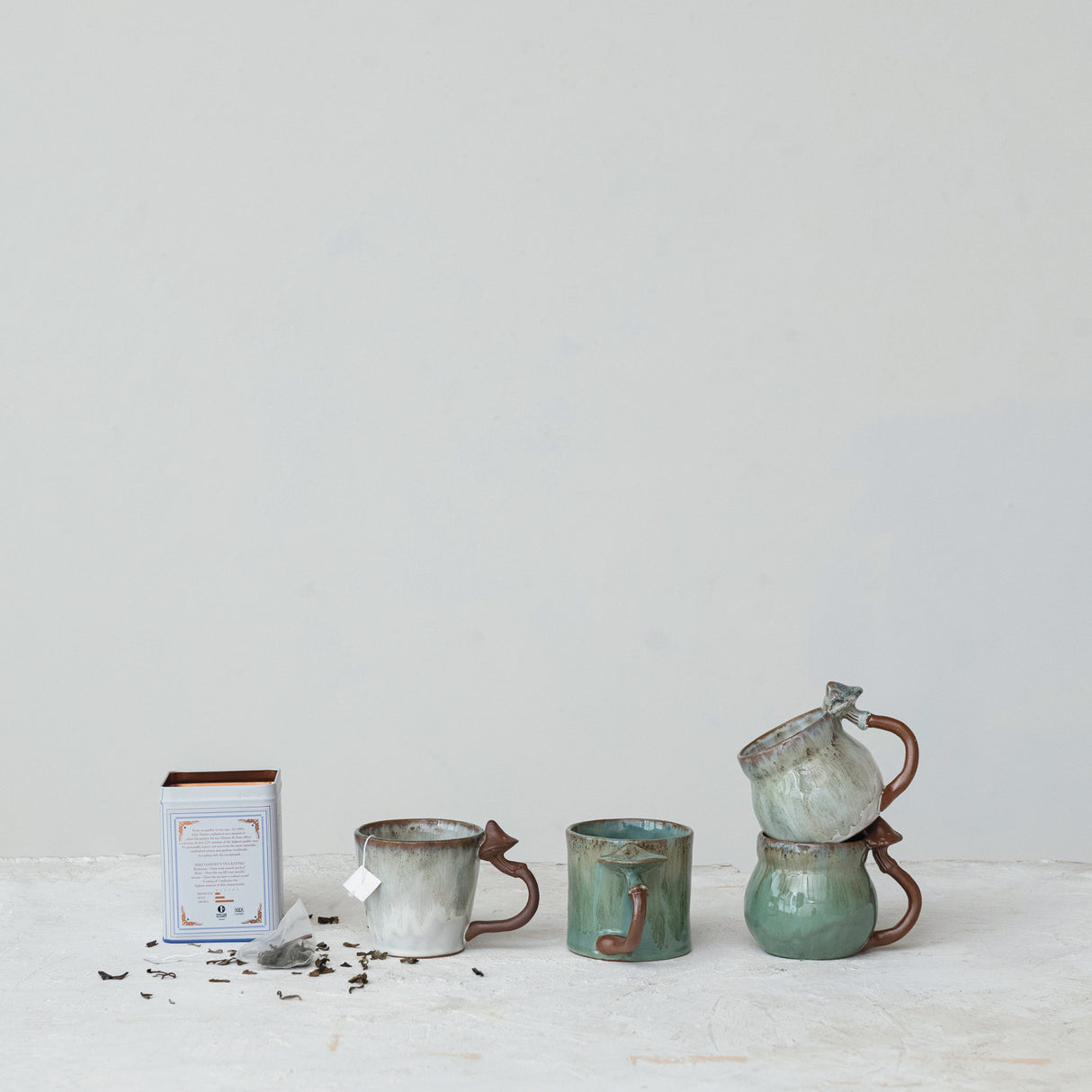 Reactive Glaze Stoneware Mug with Mushroom Handle | 4 Styles