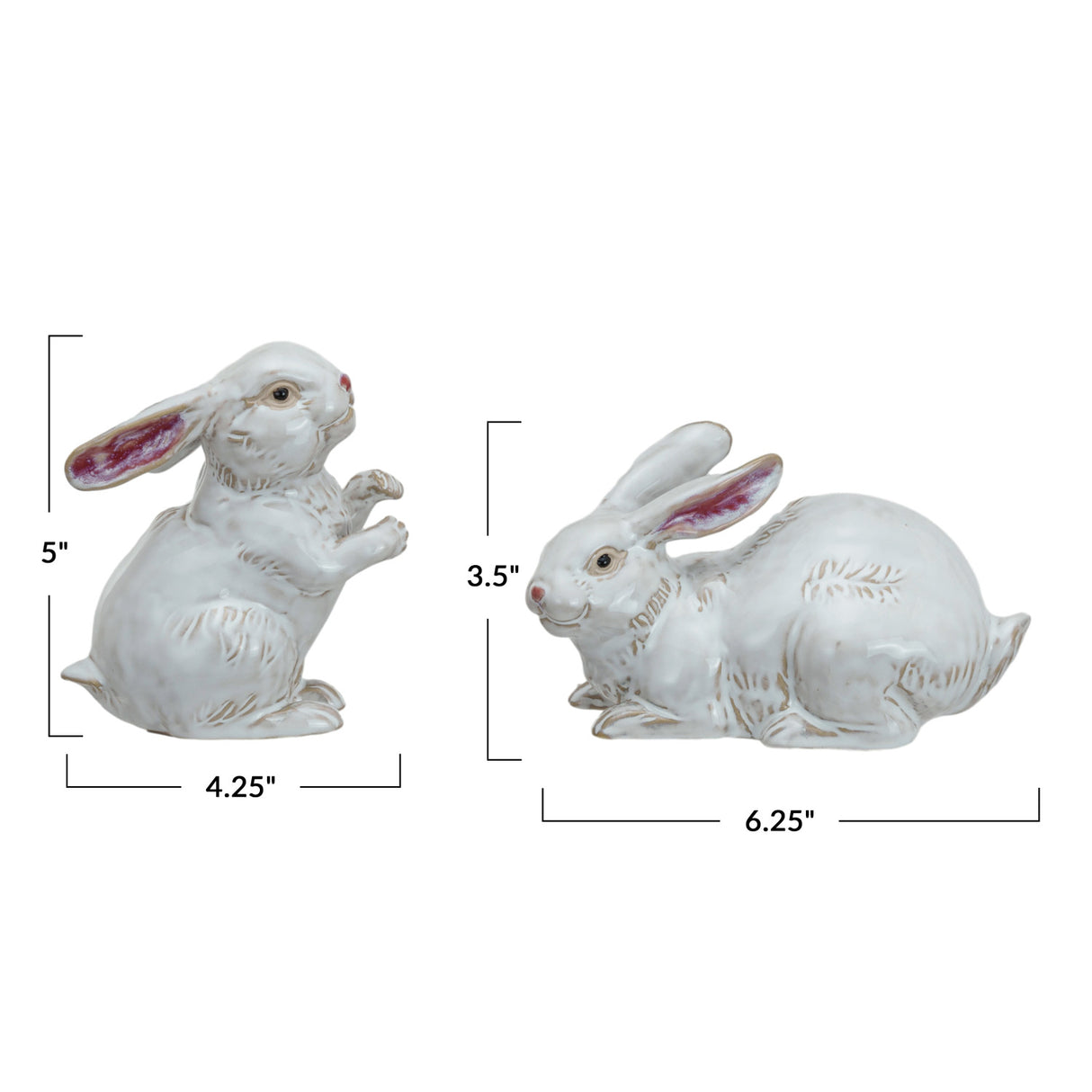 Reactive Glaze White Stoneware Ceramic Rabbit | 2 Styles