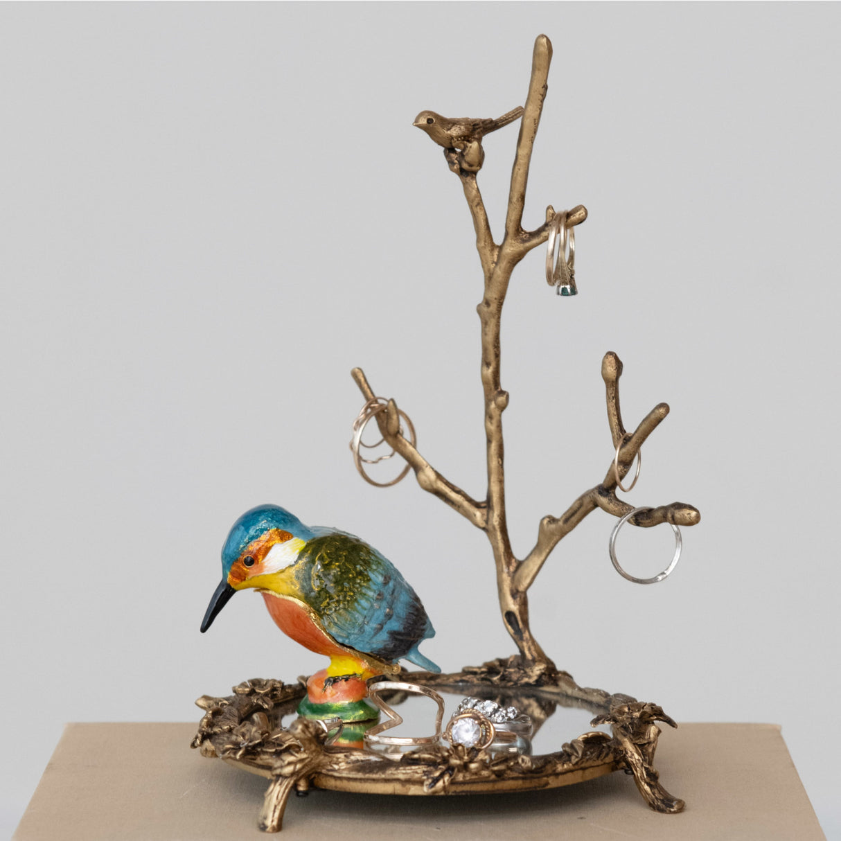 Kingfisher Bird Enameled Metal Trinket Box