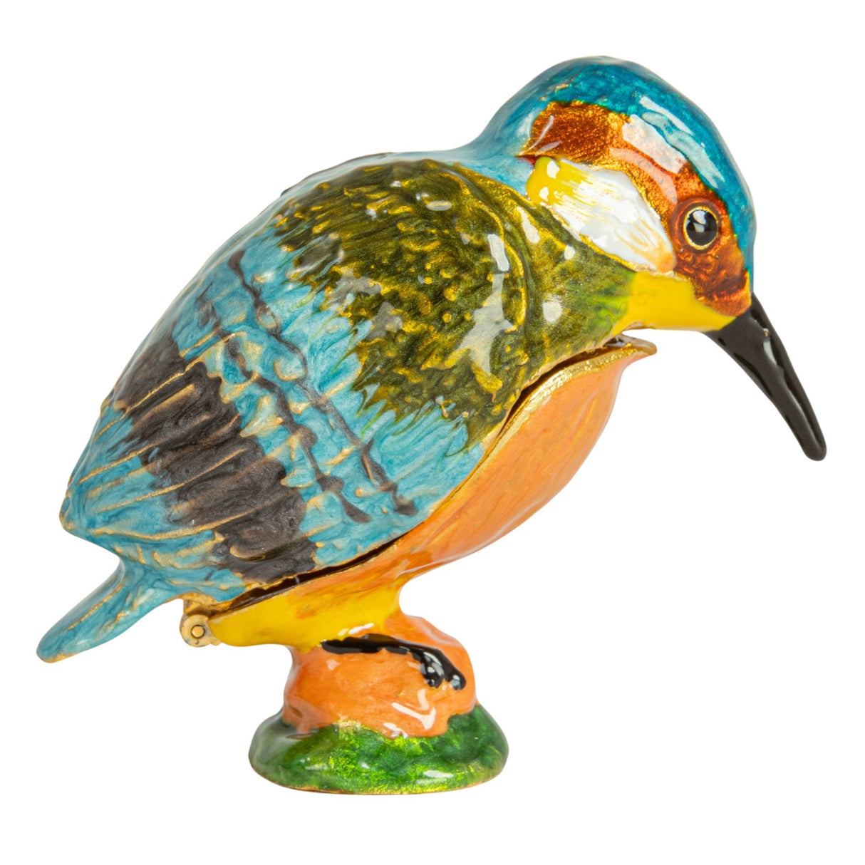 Kingfisher Bird Enameled Metal Trinket Box
