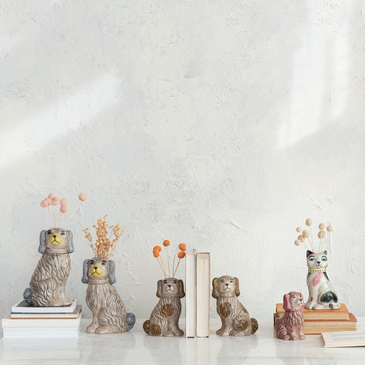 Hand-Painted Vintage-Inspired Crackle Glaze Staffordshire Cat Vase