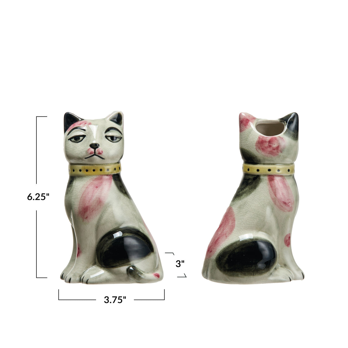 Hand-Painted Vintage-Inspired Crackle Glaze Staffordshire Cat Vase